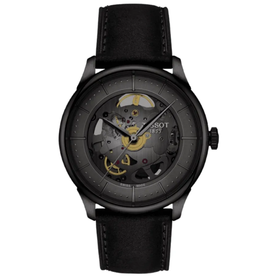 Tissot Chemin Des Tourelles Powermatic 80 Skeleton Grey Dial Leather Strap Men's Watch T139.836.36.441.00