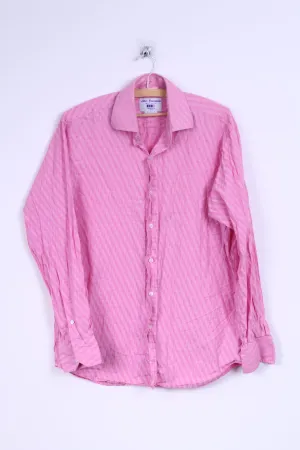 T.M. Lewin Mens 16 35 M Casual Shirt Pink Cotton Milan Sim Fit Long Sleeve