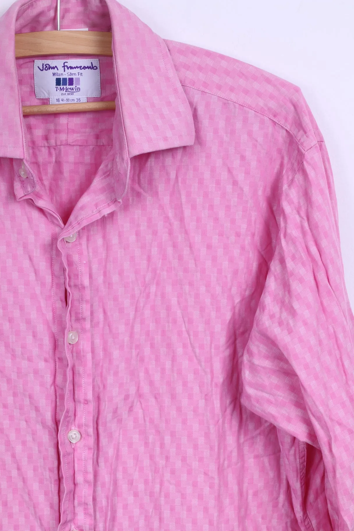 T.M. Lewin Mens 16 35 M Casual Shirt Pink Cotton Milan Sim Fit Long Sleeve