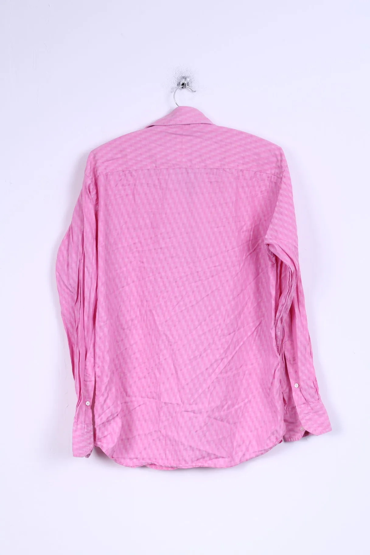 T.M. Lewin Mens 16 35 M Casual Shirt Pink Cotton Milan Sim Fit Long Sleeve