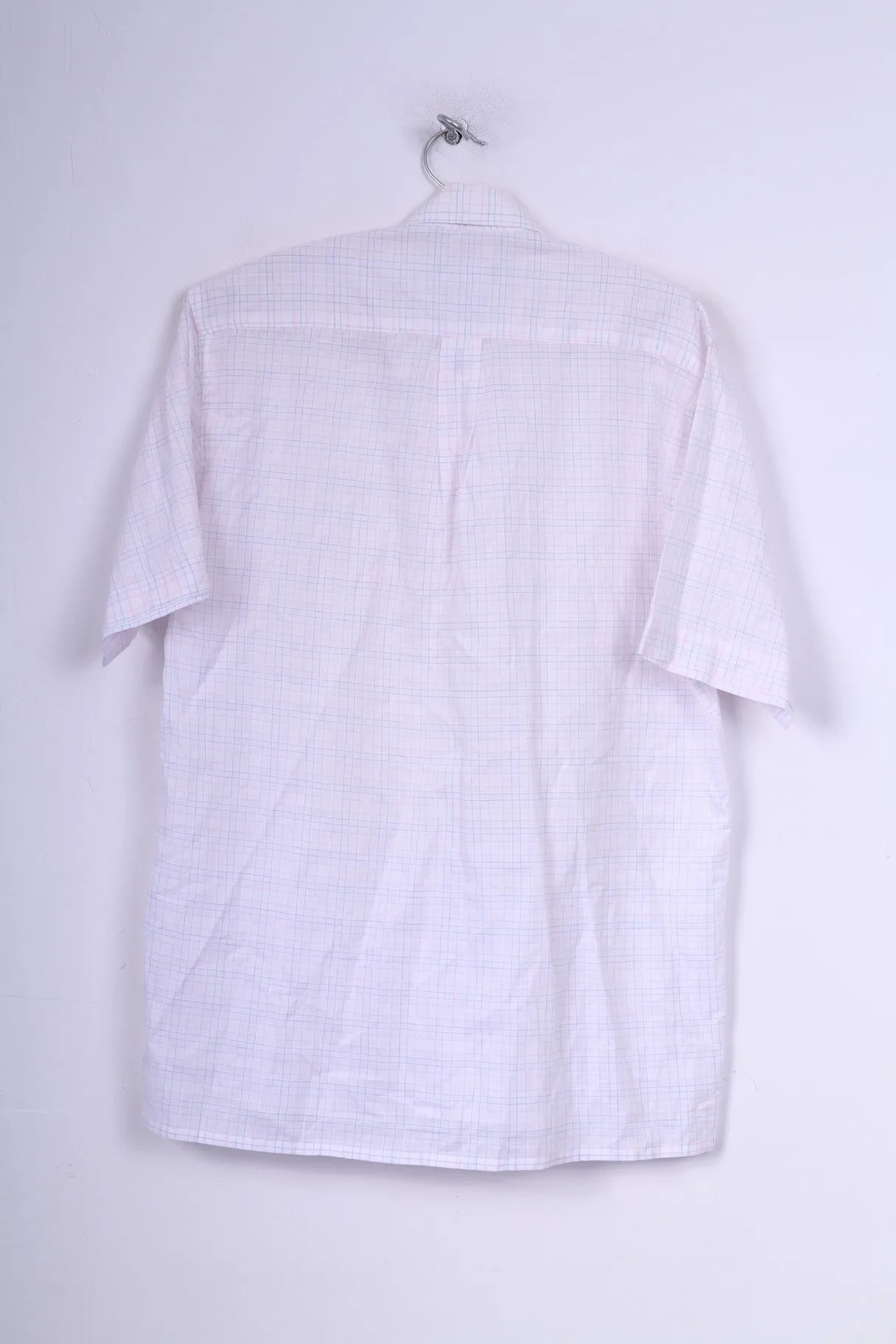 Tom Hagan Mens M 39/40 Casual Shirt White Check Short Sleeve Cotton Rich Summer Top