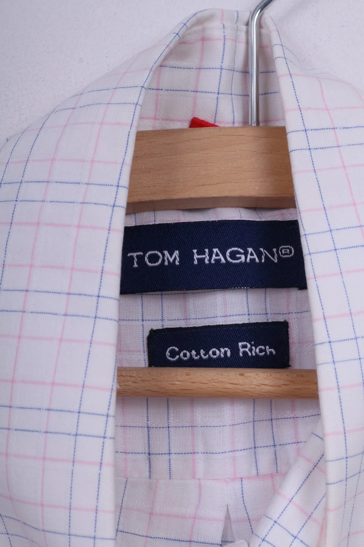 Tom Hagan Mens M 39/40 Casual Shirt White Check Short Sleeve Cotton Rich Summer Top