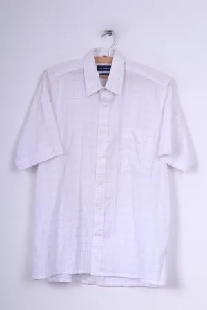 Tom Hagan Mens M 39/40 Casual Shirt White Check Short Sleeve Cotton Rich Summer Top