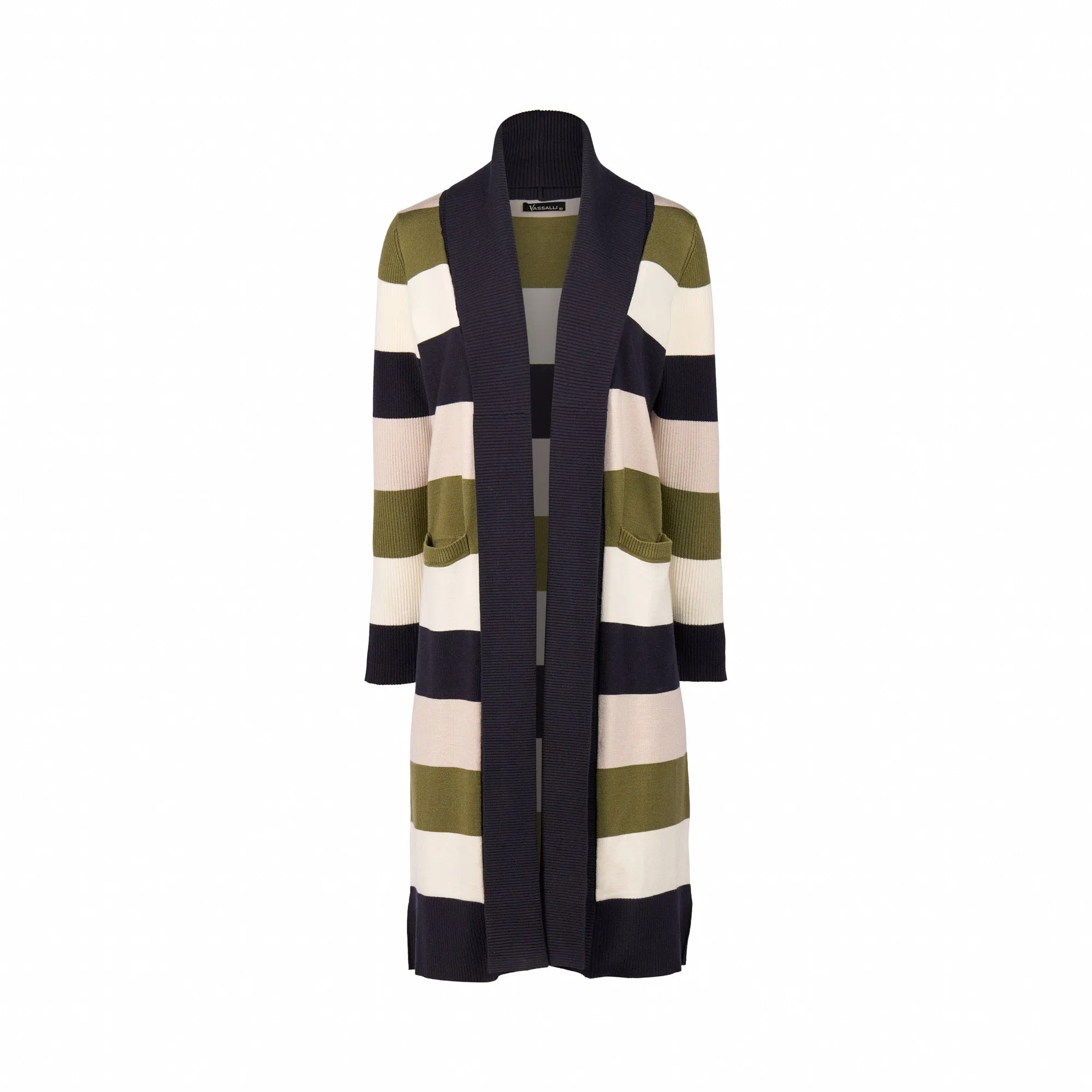 Vassalli - Long Line Cardi - 1065 - Sage Stripe