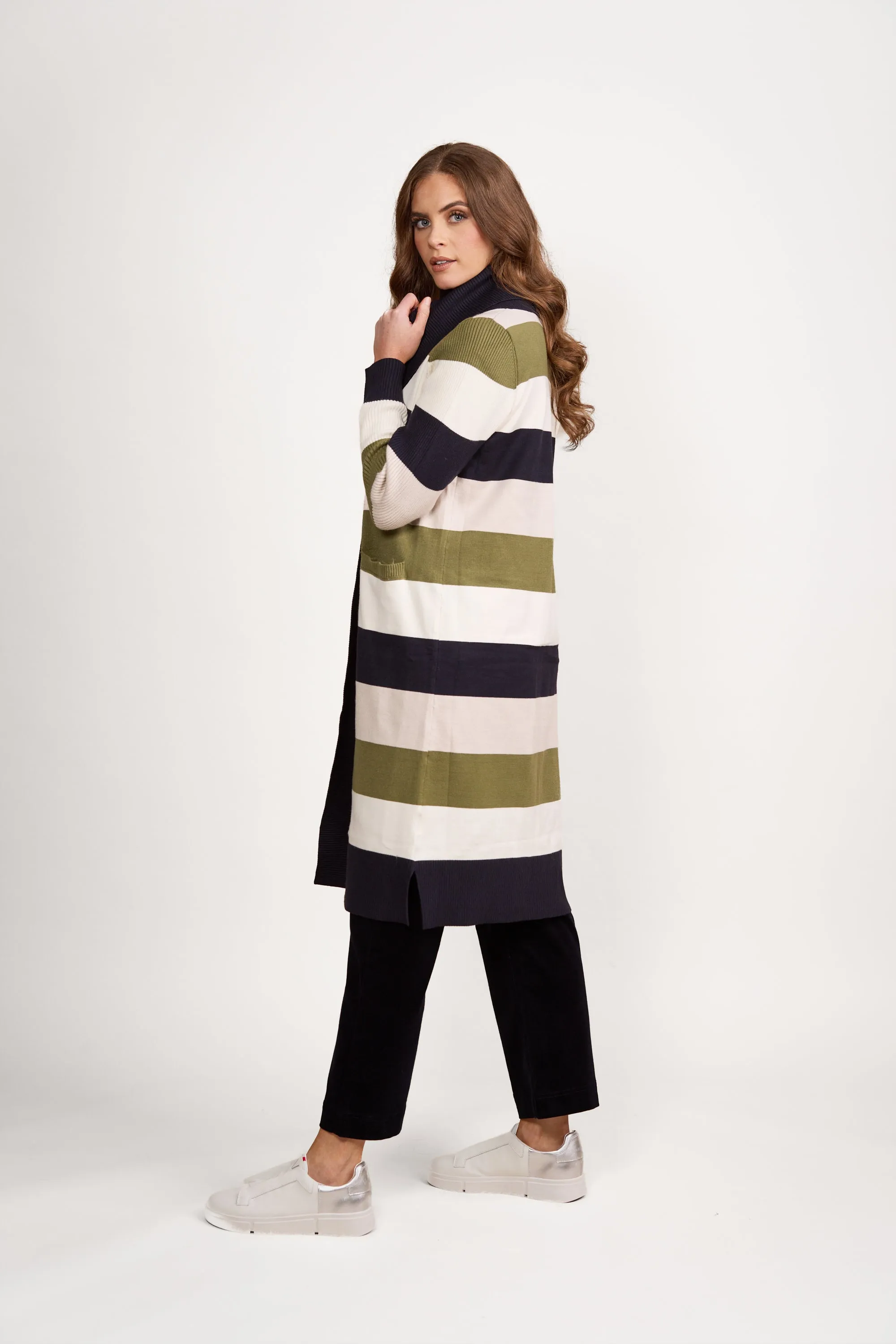 Vassalli - Long Line Cardi - 1065 - Sage Stripe