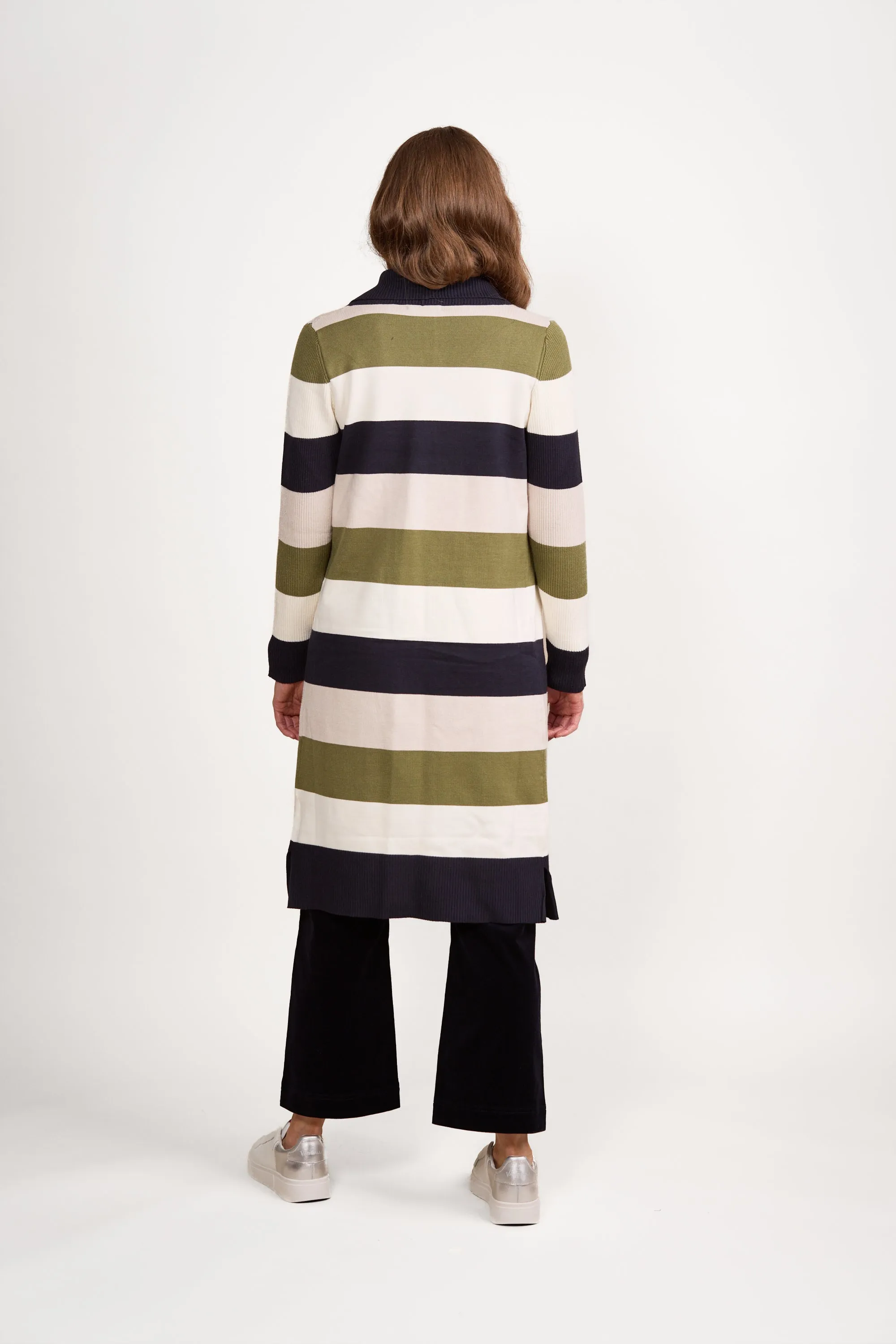 Vassalli - Long Line Cardi - 1065 - Sage Stripe