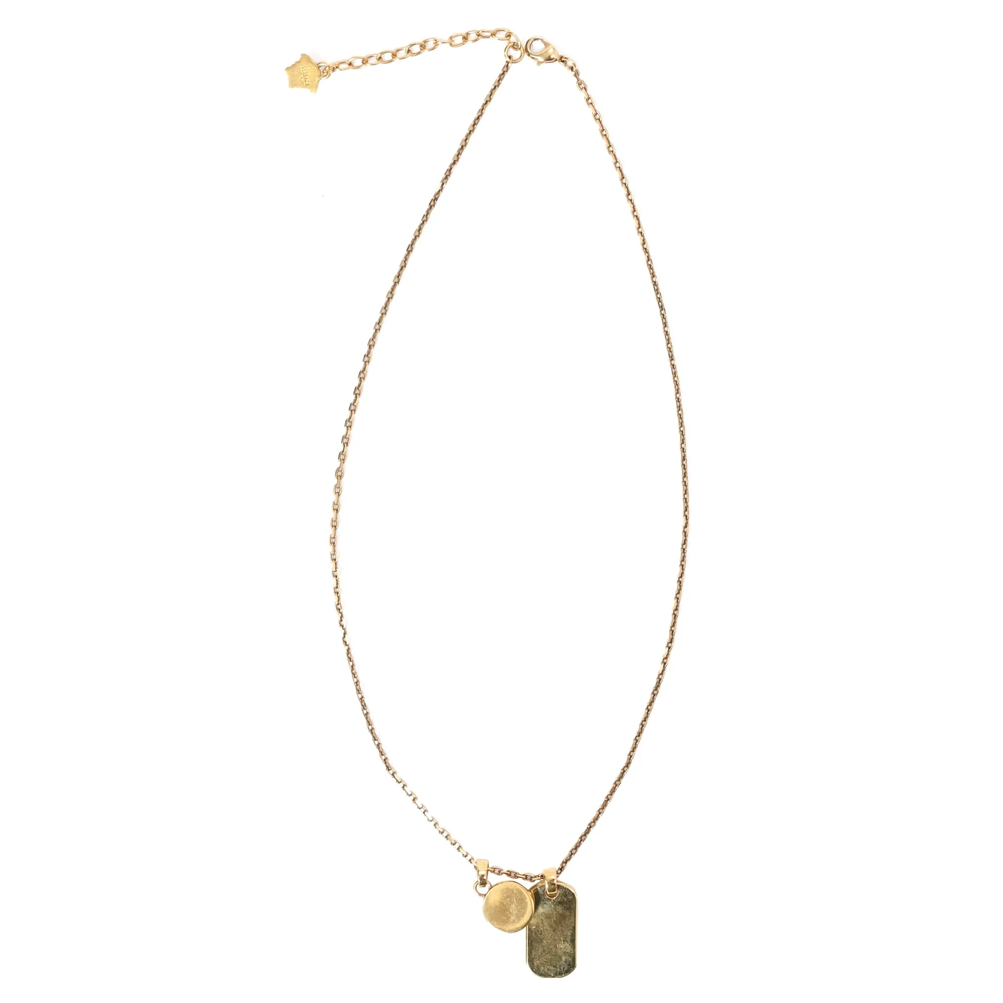 Versace La Greca-Tag Pendant Necklace in Gold Metal