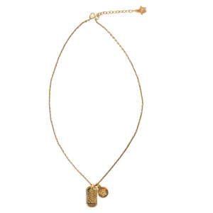 Versace La Greca-Tag Pendant Necklace in Gold Metal