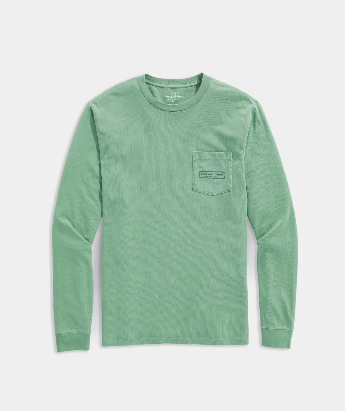 Vineyard Vines Men's Garment-Dyed Logo Box Long-Sleeve Pocket Tee - Starboard Green