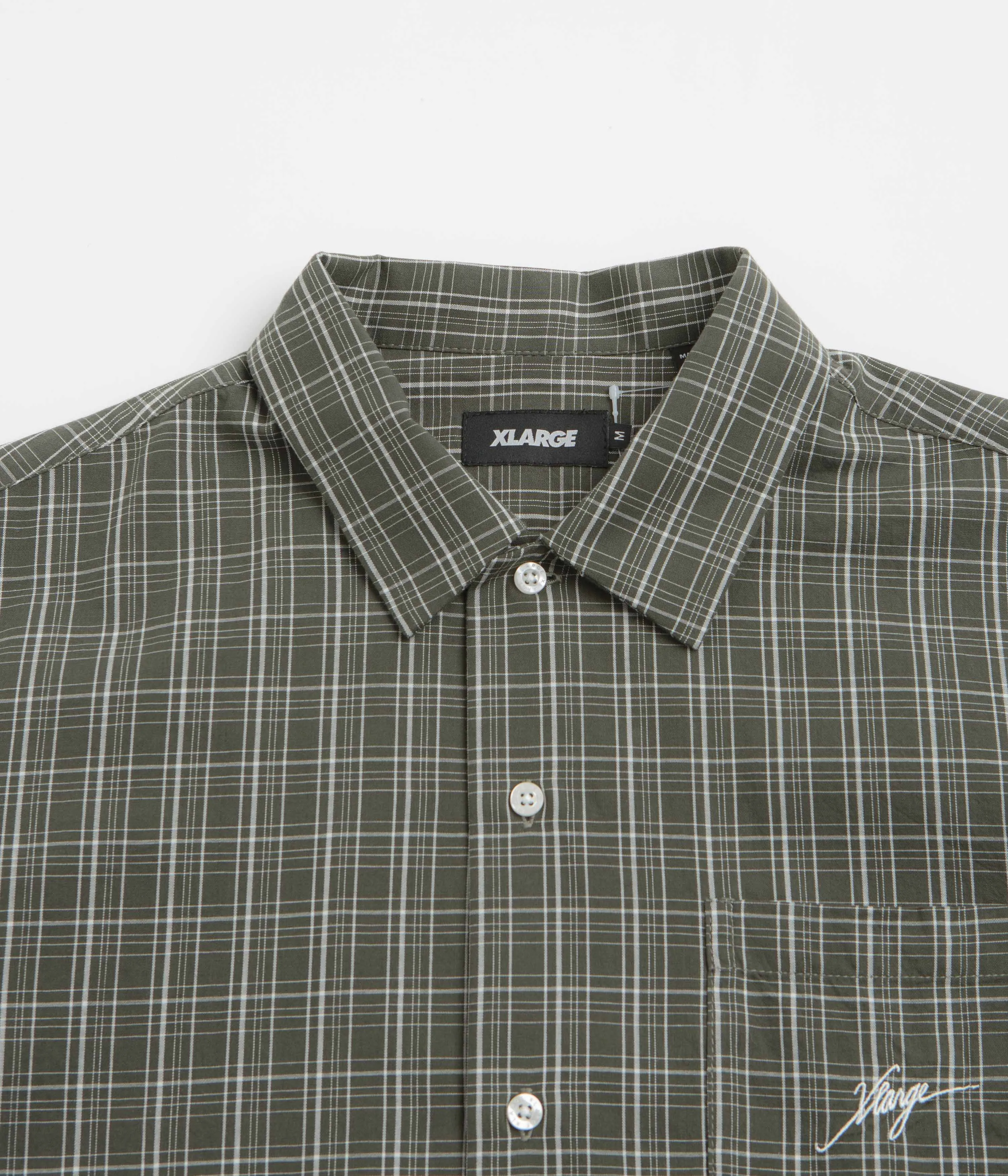 XLarge Embroidered Plaid Short Sleeve Shirt - Olive